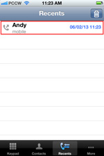 Select a number from your call log in the RoamSave application