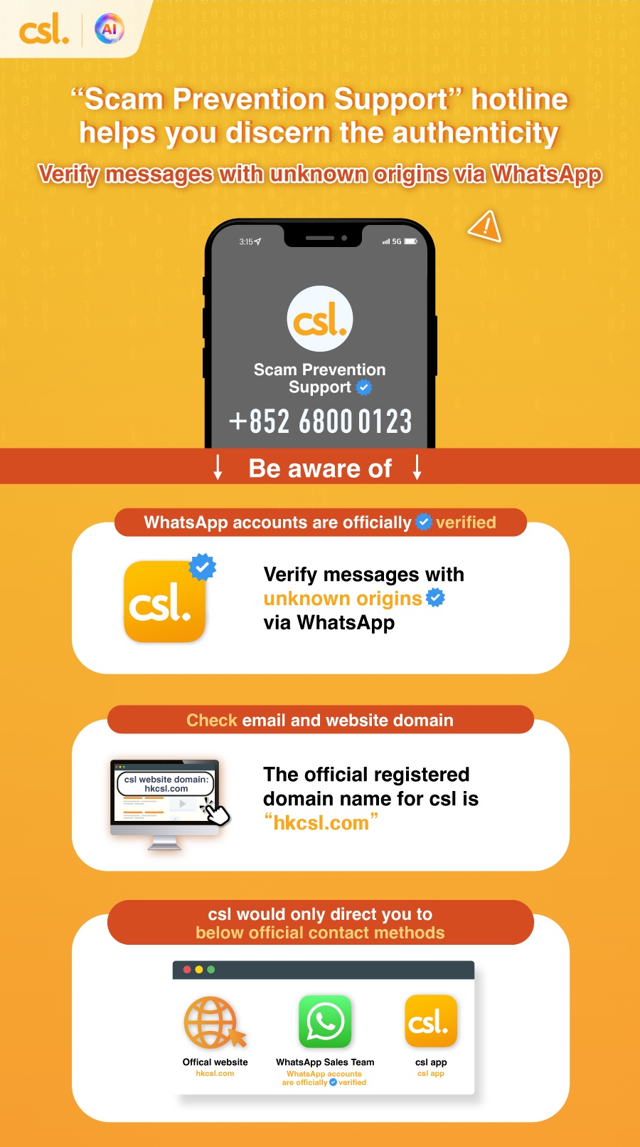 csl Scam Prevention Support WhatsApp 6800 0123