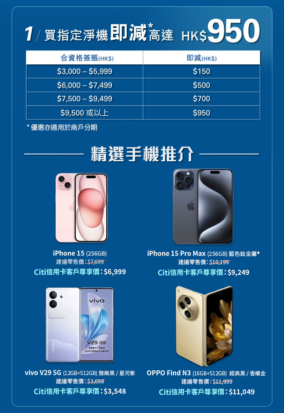 1/ 選購指定淨機即減高達 HK$950* | 精選手機推介