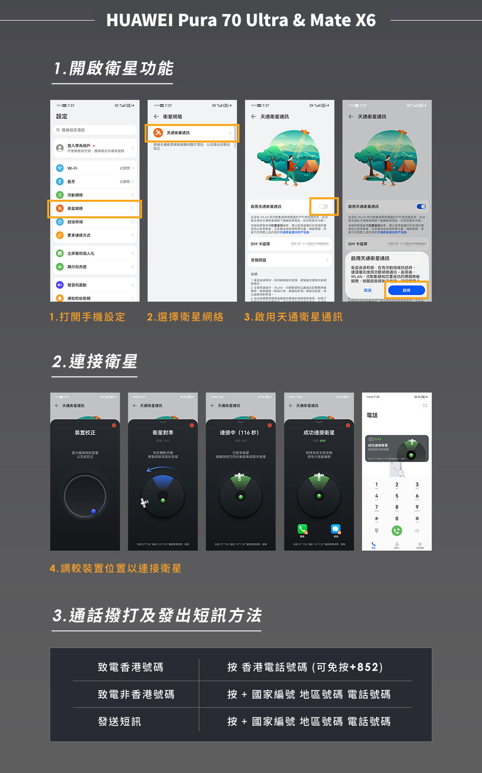 HUAWEI Prua 70 Ultra & Mate X6 開啟衛星功能