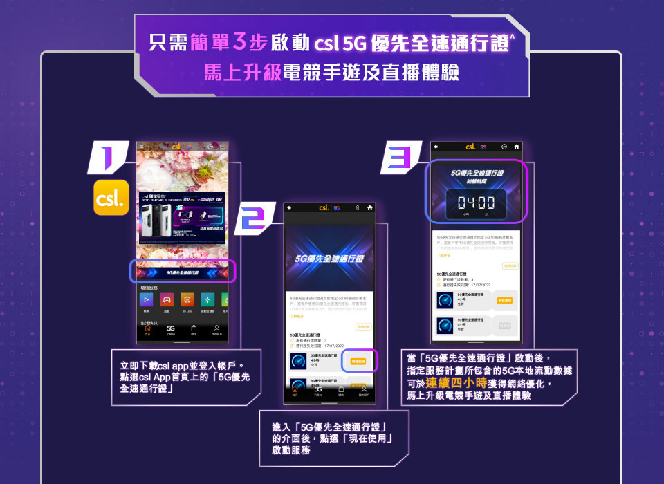 啟動 csl 5G 優先全速通行證^