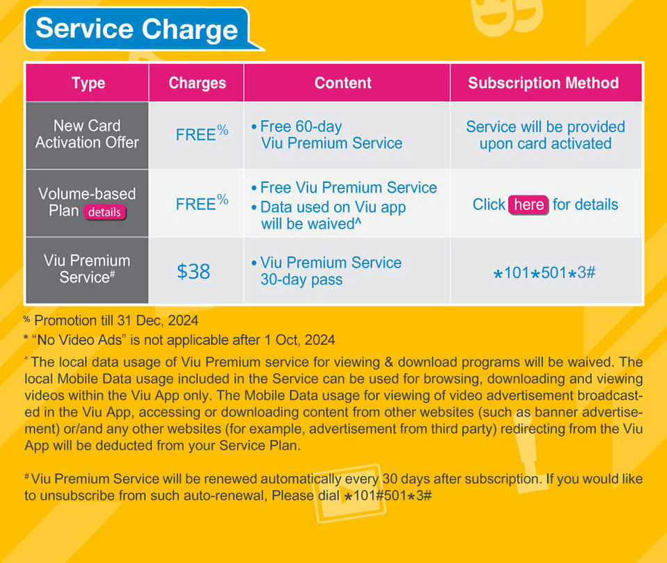 Viu Premium Service Charge